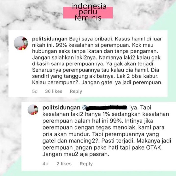 𝗟𝗘𝗧'𝗦 𝗧𝗔𝗟𝗞 𝗔𝗕𝗢𝗨𝗧 𝗧𝗛𝗜𝗦  Bbrp hari yg lalu aku tertarik untuk berdiskusi tentang salah satu postingan di akun instagram 𝘪𝘯𝘥𝘰𝘯𝘦𝘴𝘪𝘢𝘱𝘦𝘳𝘭𝘶𝘧𝘦𝘮𝘪𝘯𝘪𝘴 dg salah satu temanku yg pro dg pendapat di pic 1 bawah. Lalu bagaimana jika kasusnya spt ini?