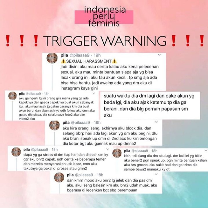 Dan aku rasa bukan aku aja yang mengalami hal semacam ini. Aku pernah baca post di ig indonesiaperlufeminis yg ini. Dan aki yakin beberapa dr kalian yg baca juga ada yg prnh mengalami.