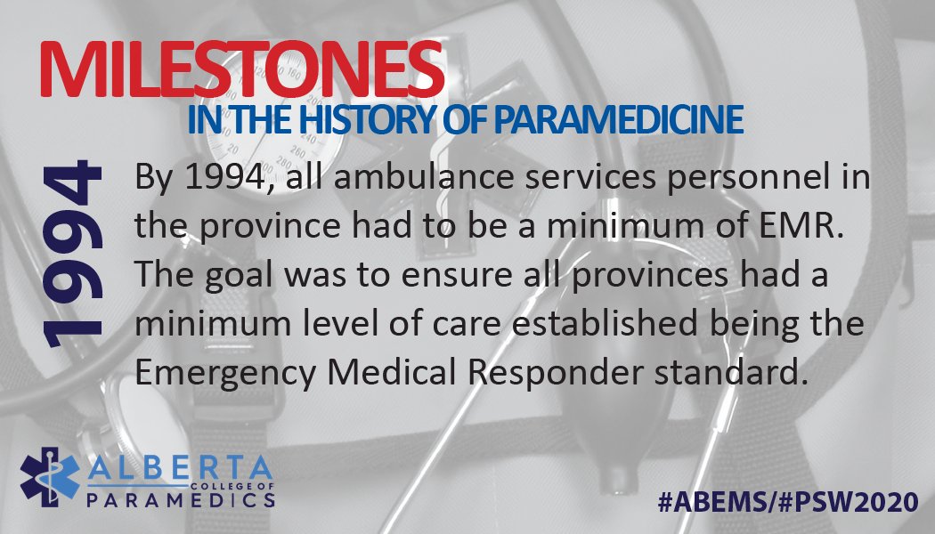 ParamedicAB's tweet photo. In recognition of Paramedic Services Week, we are celebrating some of the profession’s milestones. Go to https://t.co/6M2Dhy2Gw1 to download the list of milestones. If you have a noteworthy milestone to share send it to Communications@ABparamedics.com. #ABEMS #PSW2020 #PSWeek https://t.co/QnFFYJwd8A