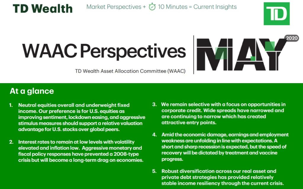 TDAM_Canada's tweet image. We continue to monitor economic and market themes, and believe that maintaining a portfolio of high-quality assets is critical to long-term investment success. Read the May WAAC Perspectives for current insights: bit.ly/WAAC0520. #TDWealth
