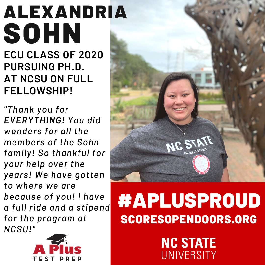 #APlusProud of Alexandria Sohn! ECU #Classof2020 pursuing a PH.D. at NC State on FULL Fellowship! Thank you for the kind words, Alex, and congratulations! #APlus2020Vision #ScoresOpenDoors scoresopendoors.org