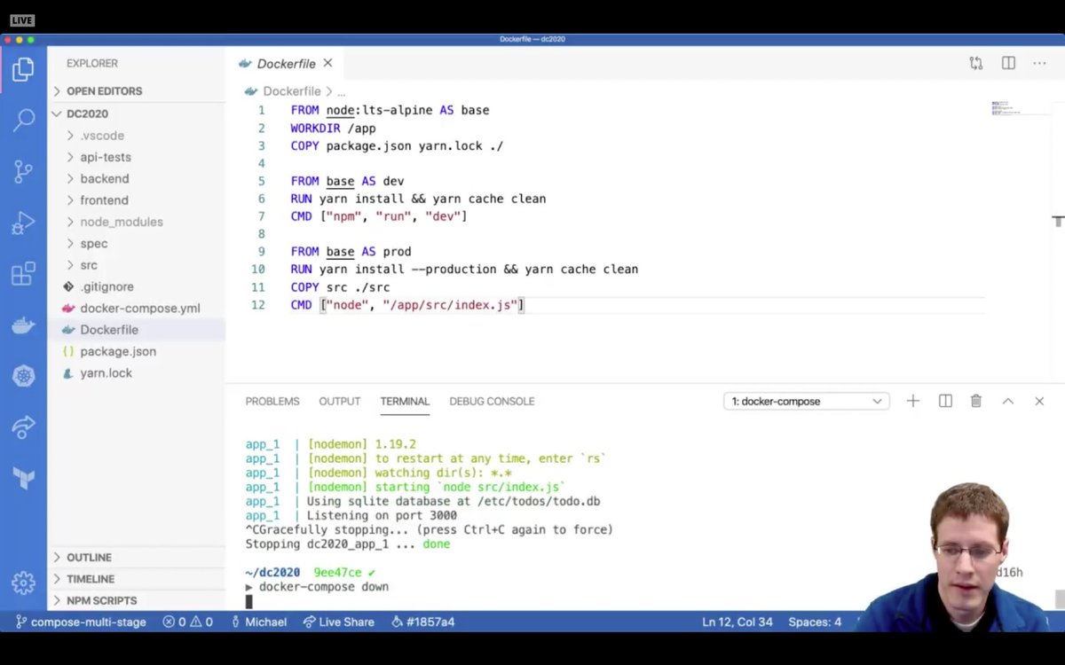 karolykassjr's tweet photo. Simplify All the Things with Docker Compose - @mikesir87 at #DockerCon. 
I always like Mike's teaching style. 🧙🏻‍♂️ 
#Docker🐋 #CommunityLeader #DockerCaptain #dockercompose 👍🏻 https://t.co/ZvC6e8JR5e