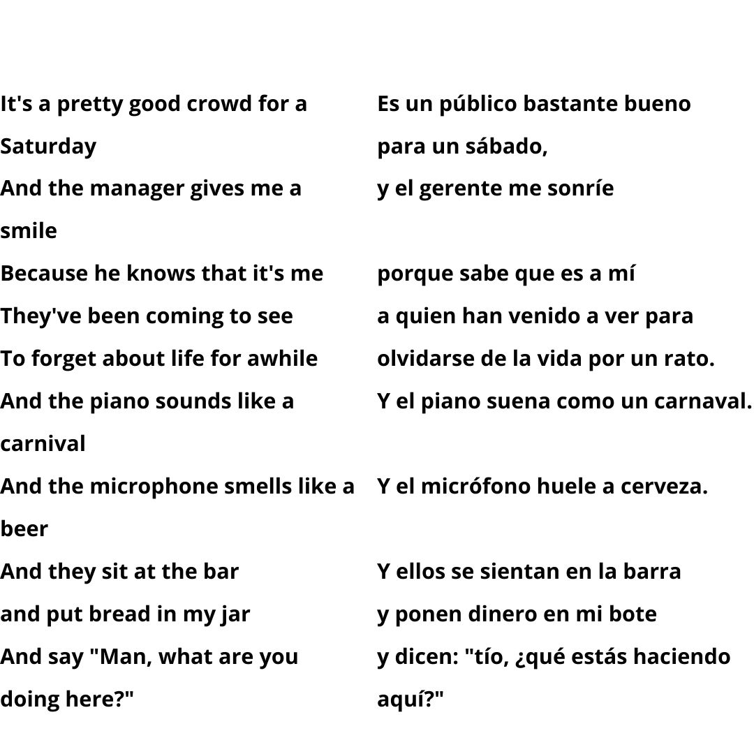 ballena azul Repelente Respetuoso del medio ambiente Jorge Decarlini on Twitter: "La versión española de Ana Belén está muy bien, de hecho es preciosa, pero esta semana toca traducir, analizar y contextualizar la canción original: Piano man. Se abre ballena azul Repelente Respetuoso del medio ambiente Jorge Decarlini on Twitter: "La versión española de Ana Belén está muy bien, de hecho es preciosa, pero esta semana toca traducir, analizar y contextualizar la canción original: Piano man. Se abre