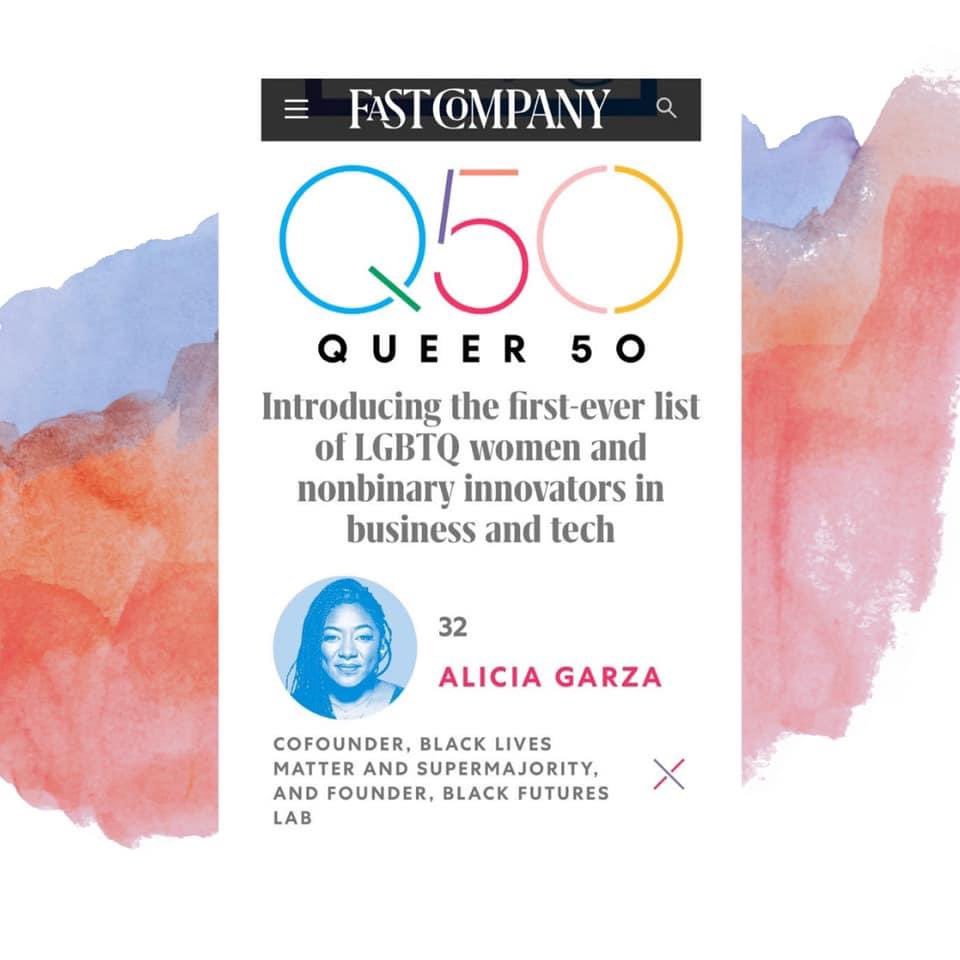 Proud to be named one of the #Queer50 by @FastCompany — and what a powerful crew! Shit is hard out there fam — but I’m really proud of the innovations coming out of the @blackfutureslab. Honored to be included!
