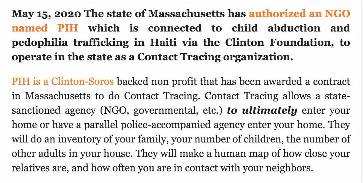 14) Couldn't POSSIBLE be this could it?  #ClintonFoundation  #Pedophile network and strategy used in  #Haiti  https://www.fort-russ.com/2020/05/revealed-massachusetts-contact-tracing-ngo-part-of-clinton-pedophile-ring-in-haiti/