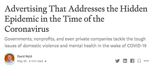 GoodAdvicePub's tweet photo. Here’s a new #article I’m really proud of, a look at how #advertisers around the world are shining the spotlight on #domesticviolence &amp; #mentalhealth in the wake of the #coronavirus #pandemic. Do #seeandshare: https://t.co/b0aaCDKx3R #advertising #marketing #socialmarketing #news https://t.co/cnbHcMLGZ6