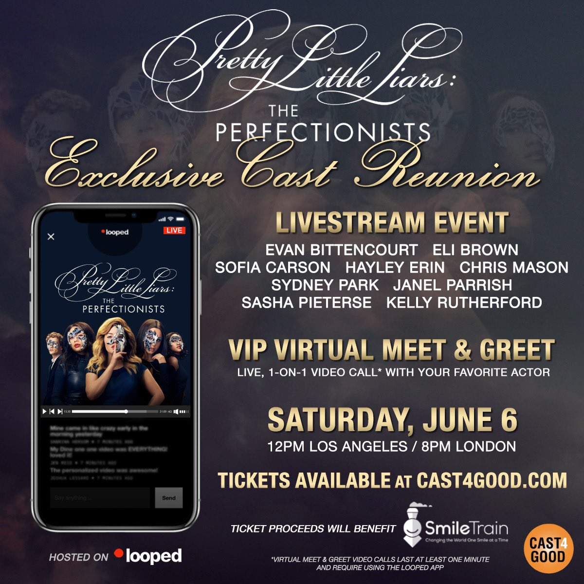HayleyErin's tweet photo. It’s happening! The cast of The Perfectionists are reuniting via livestream for a great cause with @cast4good on @loopedlive June 6th @12PM PT! Proceeds will benefit @smiletrain, so get your tickets now at https://t.co/N36ltyOUqb! #C4GPLLThePerfectionists #Cast4Good #smiletrain https://t.co/ZjbDGqyNLr