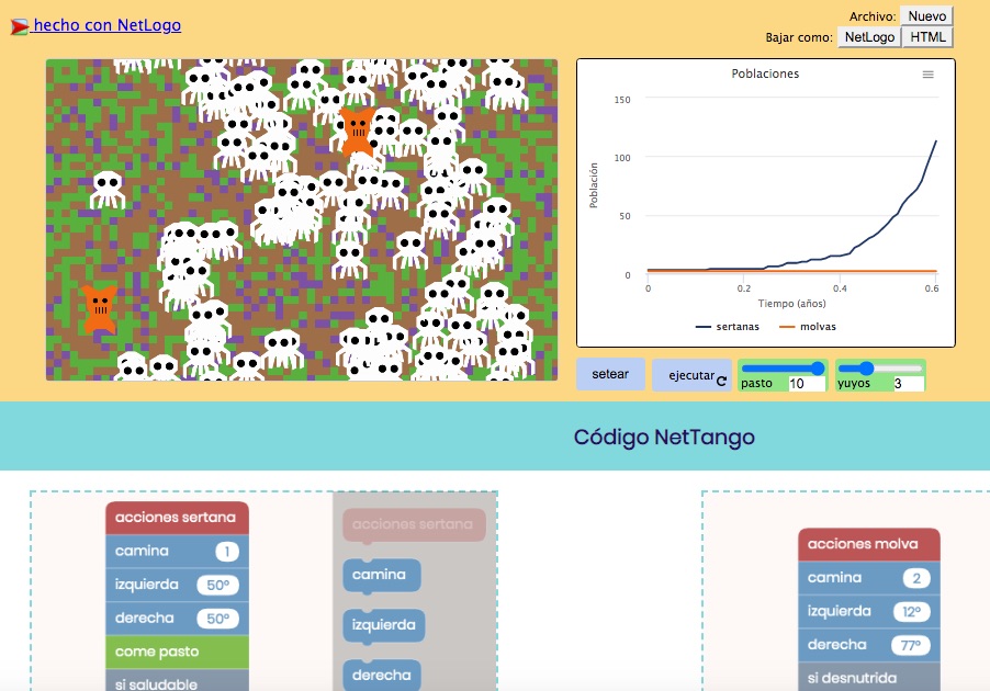 rizzicristian's tweet photo. #Simulation for students #programming invasive &amp; native species #ecology with #NetTango in Spanish  https://t.co/CI719pwLVX 

#K12 #ComputationalThinking #Programming @horn_michael @netlogo #NetLogo #BlockBasedProgramming https://t.co/nWEWft3D6n