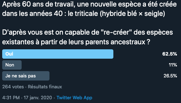  #QuizameliorationdesplantesN°6Resynthèse d’espèces ??Après 60 ans de travail, une nouvelle espèce a été créée dans les années 40 :le triticale (hybride blé × seigle)