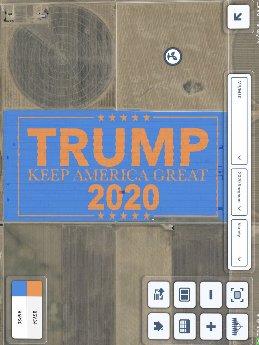 Ormiston Farms is proud to support <a href="/realDonaldTrump/">Donald J. Trump</a> for 2020. Come September this 320ac 1 mile long field of multi-variety Sorghum will be on full display for anyone flying over SW Kansas. Mr. President I invite you to come check this out. <a href="/KSsorghum/">Kansas Sorghum</a> <a href="/FoxNews/">Fox News</a> <a href="/GOP/">GOP</a> #prayforrain