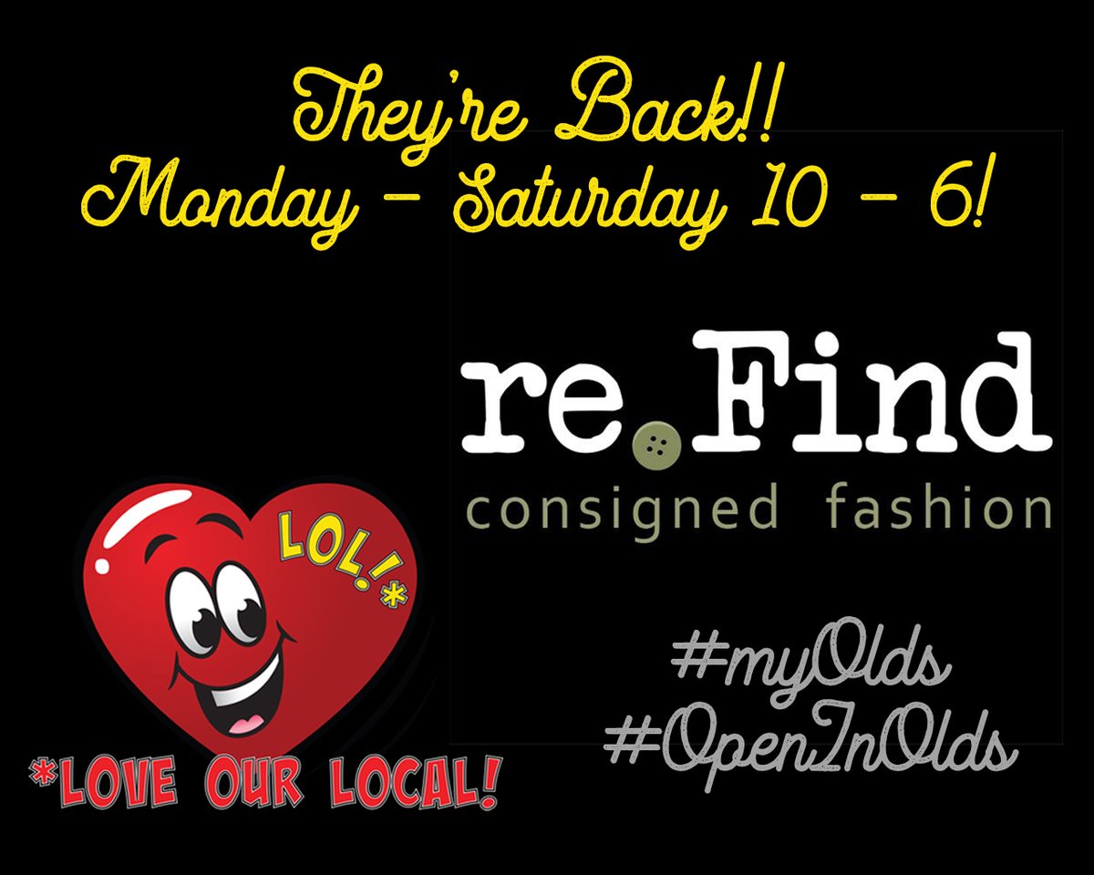 Vintage clothing shop in Uptowne Olds and a delight to have fully open again. Stop in to see the selection at reFind! #myolds #LOL #LoveOurLocal #OpenInOlds #openwithcare