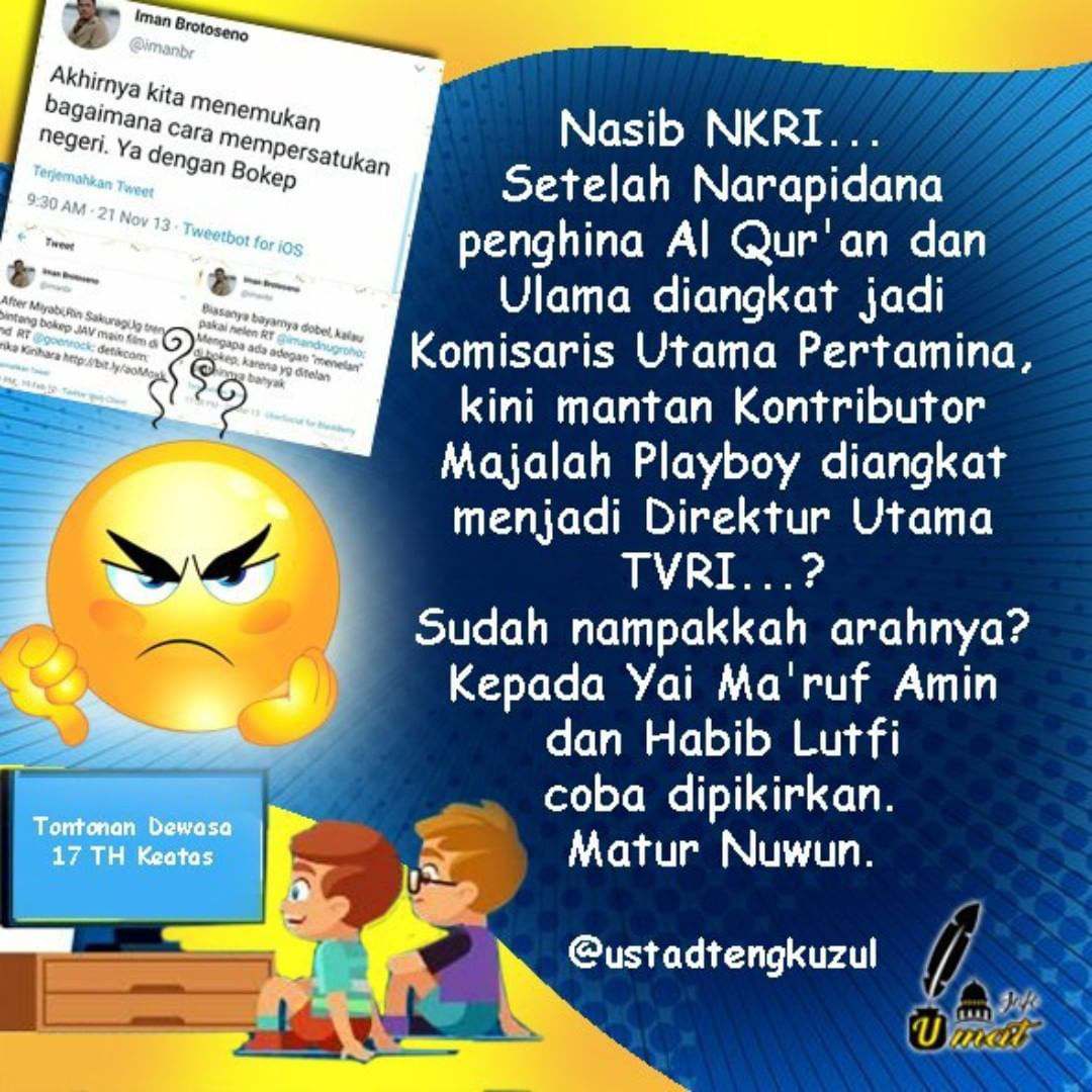 NMudik's tweet photo. Nasib NKRI... Setelah Narapidana penghina Al Qur'an dan Ulama diangkat jadi Komisaris Utama Pertamina, kini (cont) https://t.co/mm81BgEZYS https://t.co/VaxSzuFqKR