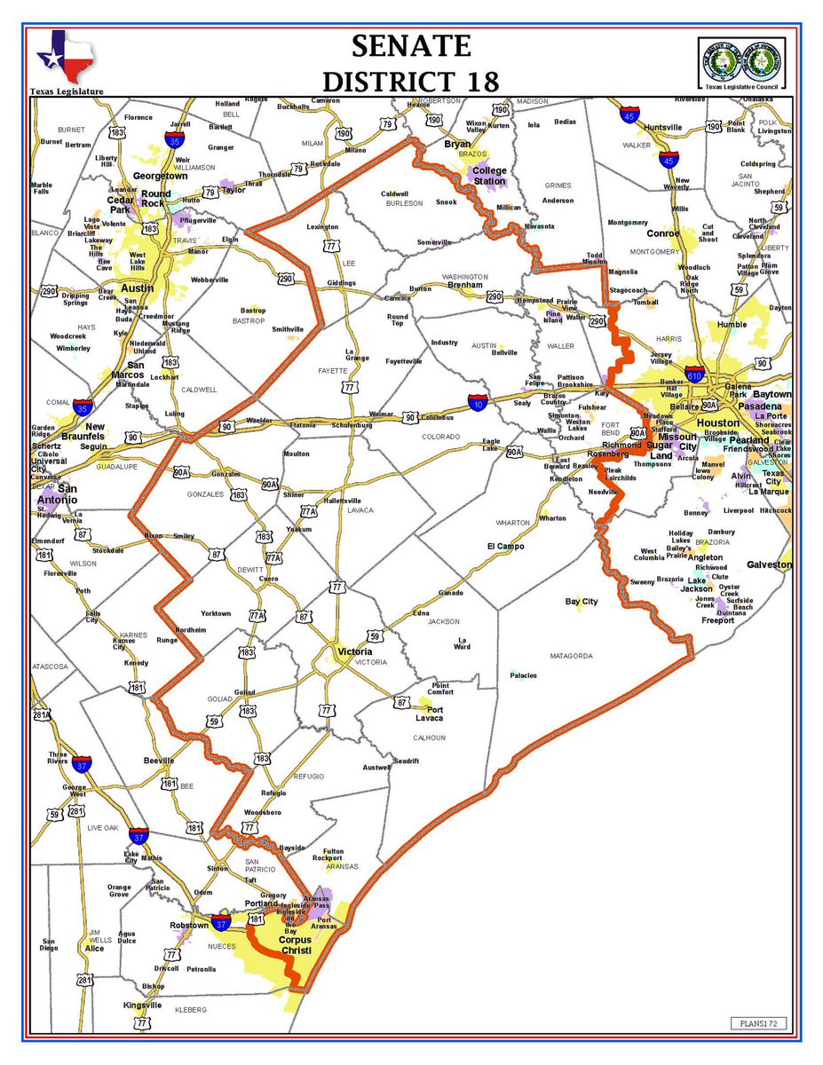 I was elected in Texas Senate District 18, a heavily Republican and predominantly rural district. It represents 21 counties and ~800,000 Texans. Here’s a map: