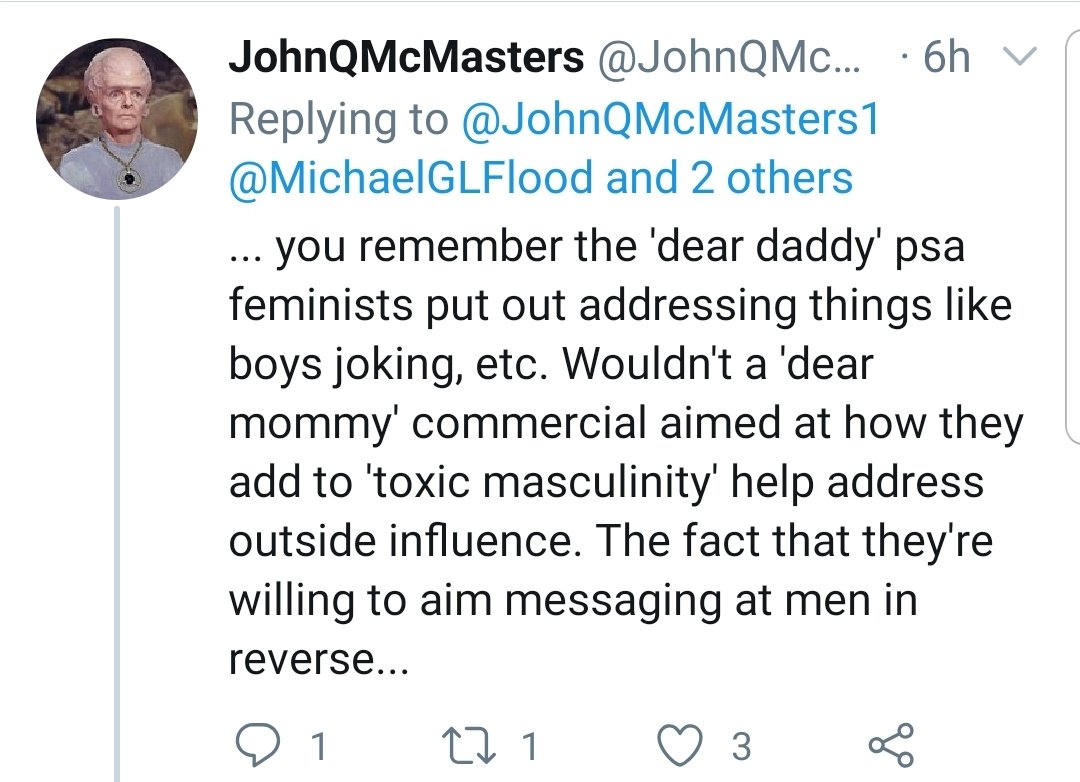 (1/7) A Thread:So earlier I responded to Flood's claim here about toxicity meaning outside expectations. I made a point about not seeing messaging aimed towards women and their expectations, etc, the way we've seen messaging aimed at men...