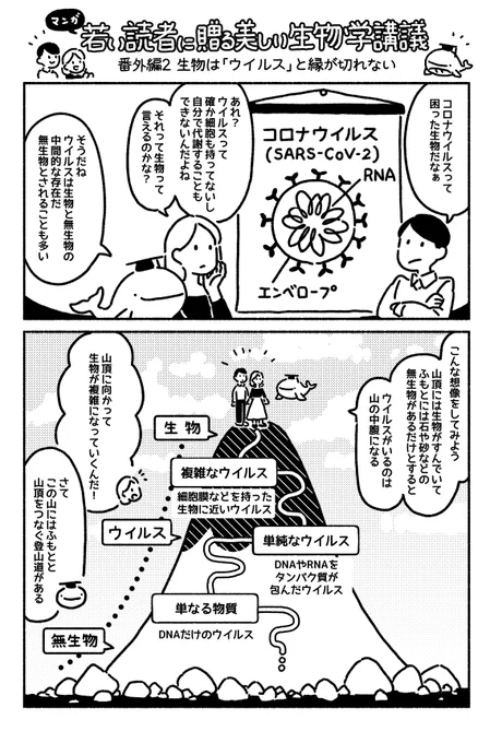 マンガ美しい生物学講義 番外編2「生物はウイルスと縁が切れない」更新されてました?? 単純になる道もあるんですね...? 