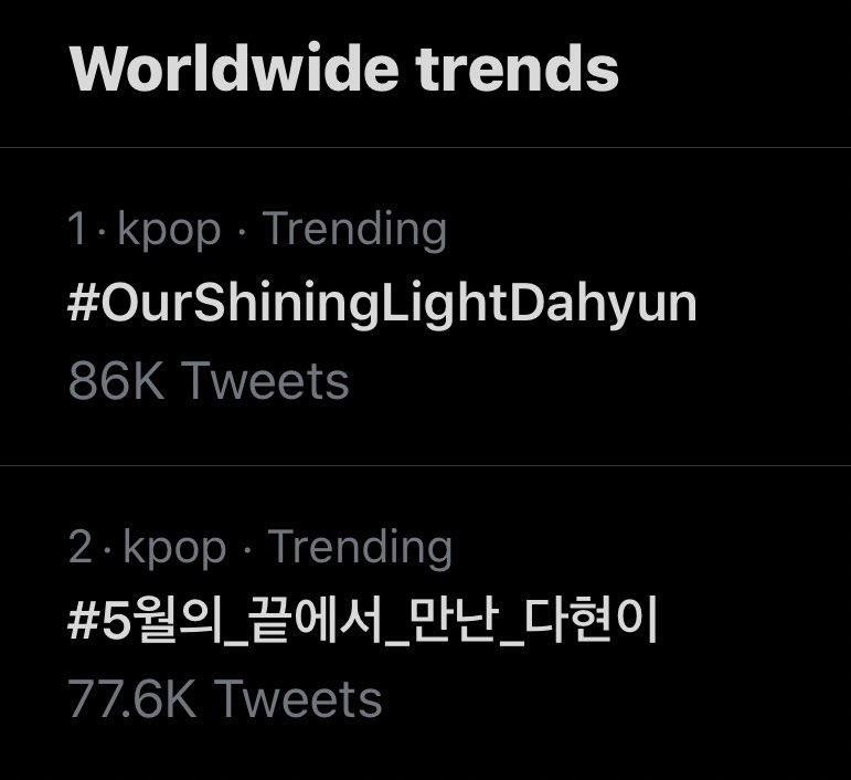 dahyun already took the top 2 spots in the worldwide trends a few minutes before midnight !! and that's on dahyun's power  way to start her day 