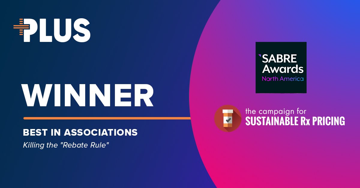 We are honored to have won Best in Associations at the 2020 #SabreAwards for our work with <a href="/RxPricing/">CSRxP</a> to stop the Rebate Rule and help lower drug prices for American families.