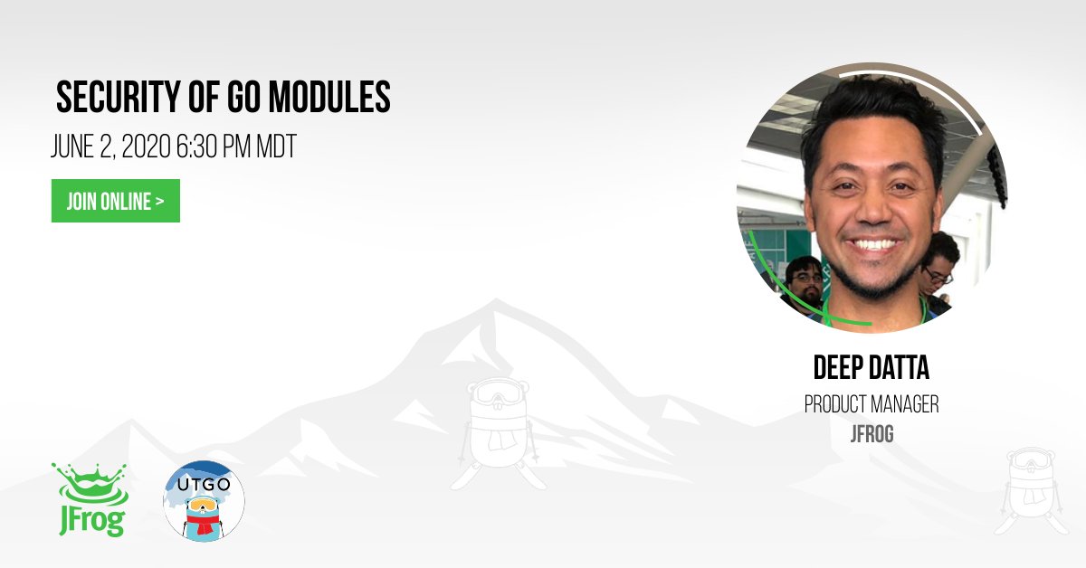 jfrog's tweet photo. Join @DeepDattaX as he explains the behavior of the checksum database, Go module security, and new tools to keep modules safe in VSCode. Utah Go User Group @utahgophers #golang #Gomodule #microservices https://t.co/6AL3NT8TEH https://t.co/RVn4RY5yk3