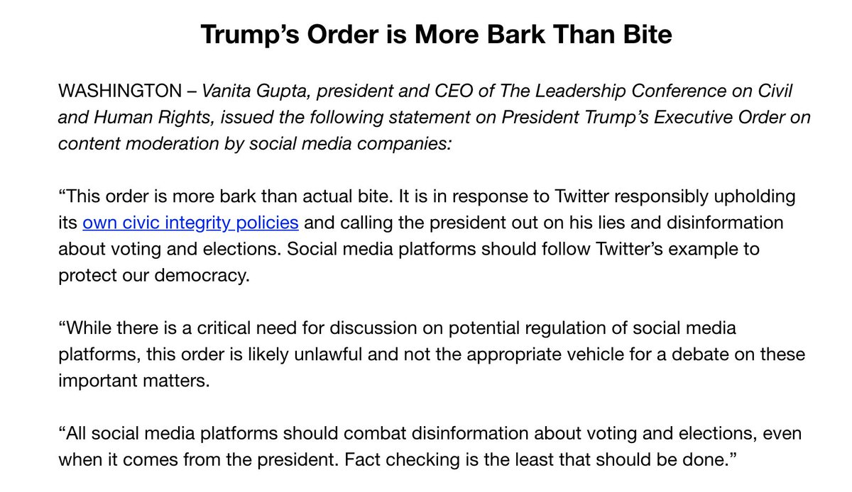 Screenshot of our statement on Trump’s executive order. The full text of the statement is available at the link in the original tweet.