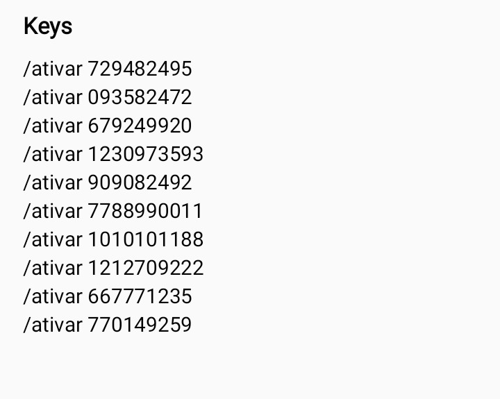 ⭐10 Keys Cash's variadas, você pode ter a sorte de ativar uma Key com até 5.000 mil de cash. Boa sorte!

- Peço desculpas a quem não pode entrar devido ao servidor cheio, em breve aumentaremos slots.

Print das keys abaixo! ❤️🔁