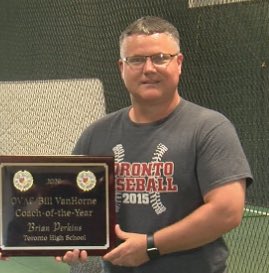 RMetzgerWTOV9's tweet image. Congrats to the 2020 Bill Van Horne OVAC coach of the year - Toronto baseball coach Brian Perkins! 
Red Knights were 2019 Ohio Division IV state champs.