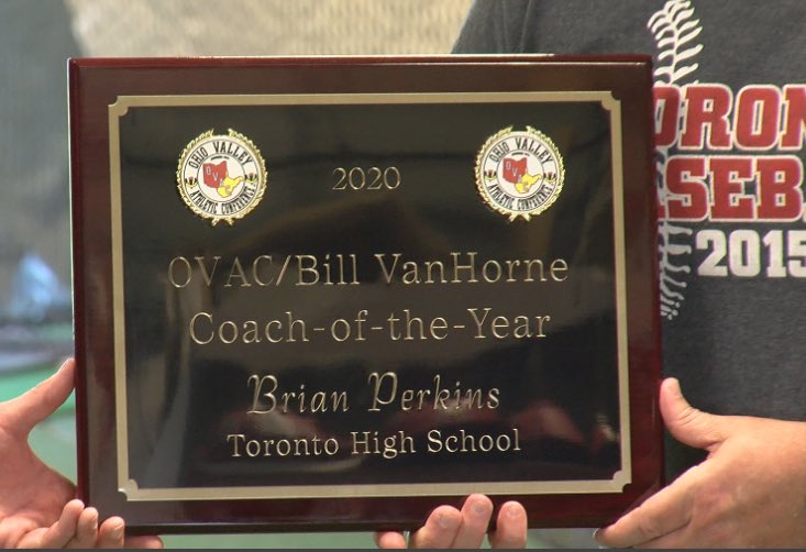 RMetzgerWTOV9's tweet image. Congrats to the 2020 Bill Van Horne OVAC coach of the year - Toronto baseball coach Brian Perkins! 
Red Knights were 2019 Ohio Division IV state champs.