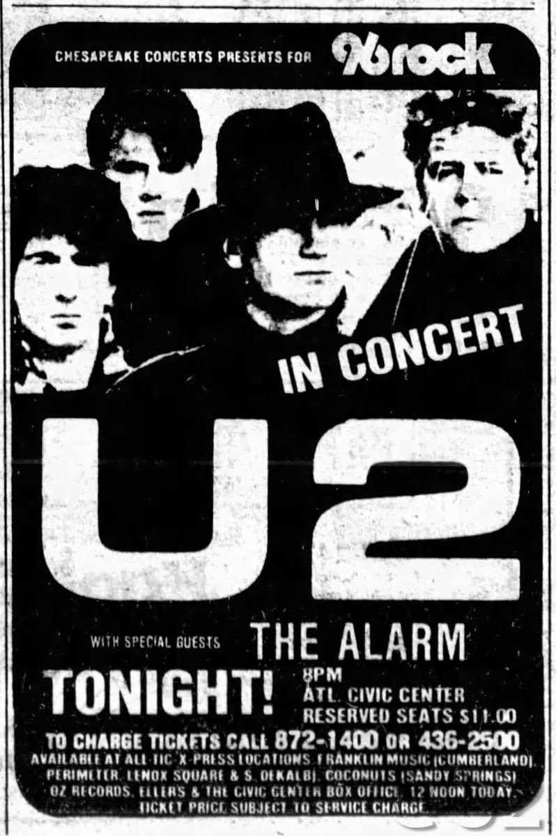 By 1983, U2 had performed four times in Georgia.Fans remember pouring out of the Atlanta Civic Center, waving flags & singing songs from October and War. “40” had become an exit anthem for the band.  #U2inATL:  @atu2  @u2gigs  @U2blog