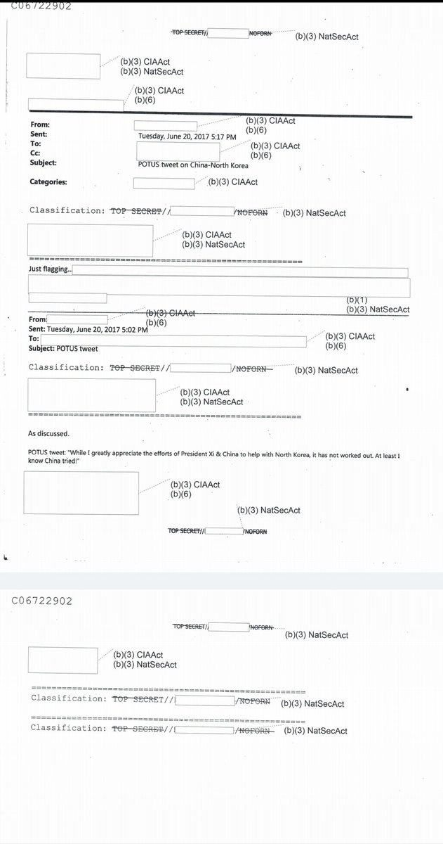 Here's a redacted email from CIA in response to Trump's tweet about China-North Korea2/