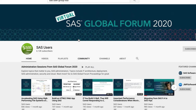 Andy_Ravenna's tweet photo. There is some really great free SAS content available. Enjoy! Over 120 SAS Global Forum 2020 sessions and demos are now available on this YouTubechannel. These videos feature SAS users experts sharing their SAS knowledge with you. #SASGF #SASUsers https://t.co/IyoIurfTW9 https://t.co/gZi8nb5vcG