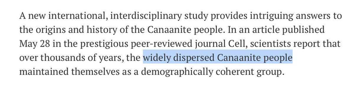 And yet the news coverage (here the Times of Israel) suggests that we're talking about the entire "widely dispersed Canaanite people". Amazing.