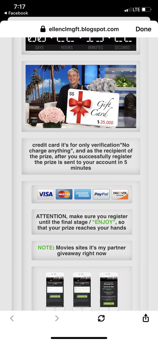Smith_Bilingual's tweet photo. @TheEllenShow  someone used your video on Facebook and is scamming people. Please put an end to it before someone shares credit card information with a scammer online. #ScamAlert https://t.co/6ApPq5gf7u