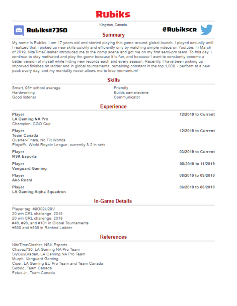 Hello all, I am the personal manager for <a href="/Rubikscr/">Rubiks</a> and he is currently looking for a <a href="/NoTiltGG/">No Tilt</a> team that needs a midseason pickup. Willing to do tryouts at any time. DM me for more info, resume is below! 

RTs and Likes are greatly appreciated :)