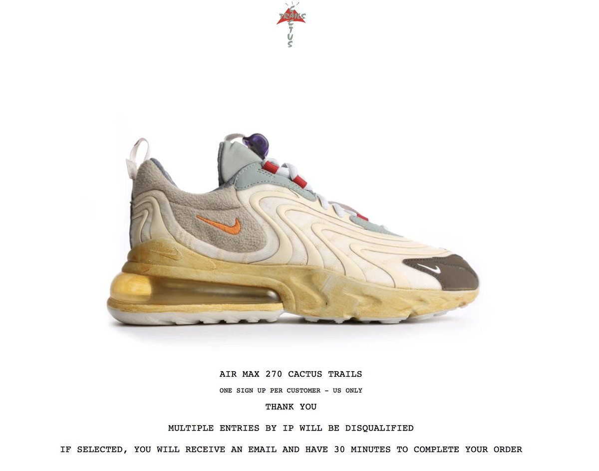 raffle nike travis scott