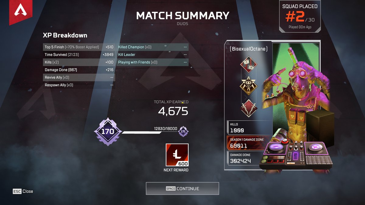 1k kills on Octane DONE (and it happened while playing with a Crypto so it feels even more special <3)