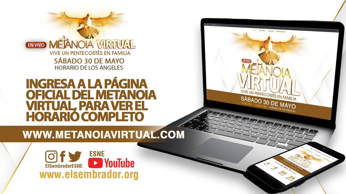 ElSembradorESNE's tweet photo. ¡Vive Pentecostés en familia! Este sábado 30 de mayo con un Metanoia virtual en vivo. Recibamos juntos al Espíritu Consolador.
#Pentecostés #metanoiavirtual #EspírituSanto #esne
Ingresa en la página para vivir este gran día: https://t.co/hS1YBJEWKF https://t.co/ll9bwWItmX