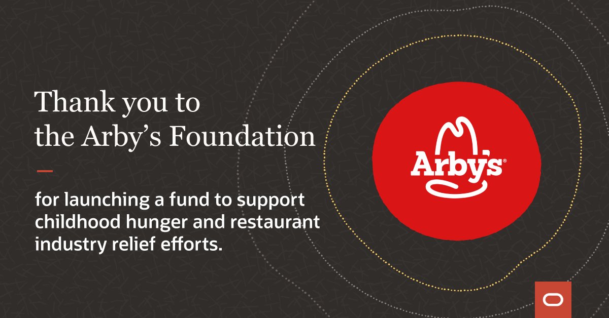 toby_hatch's tweet image. Thank you to the @ArbysFoundation for launching a fund to support childhood hunger relief and restaurant industry relief efforts. bit.ly/3cbEG3L
#customerhero #OracleEPMCloud