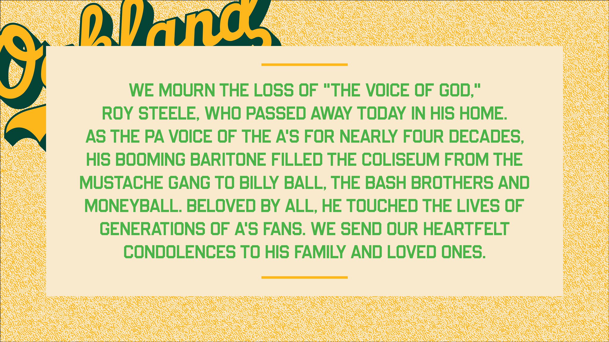 Oakland A S We Ll Miss You Roy T Co H2dxgxyu9l Twitter