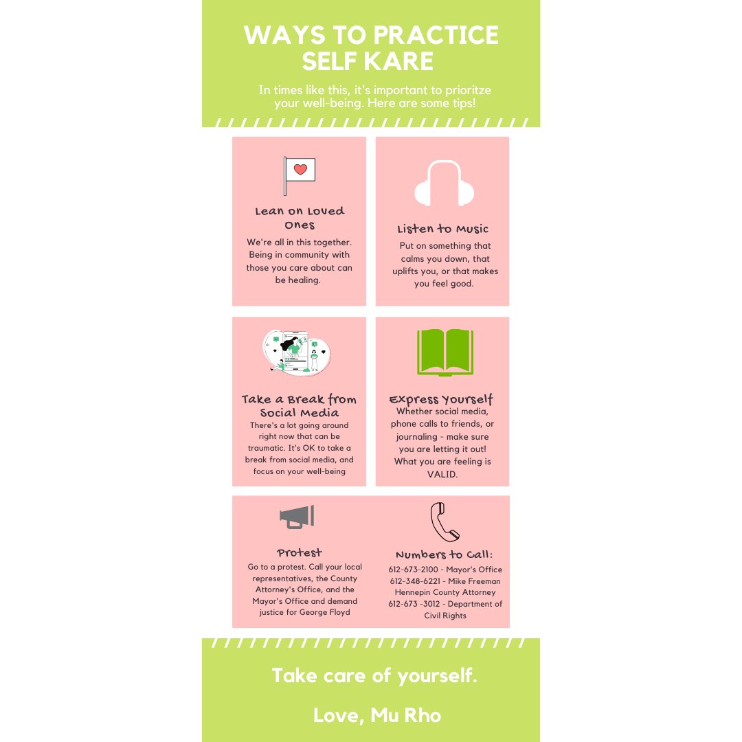 Please continue to take care of yourselves during these hard times! Self care is essential 💕💚