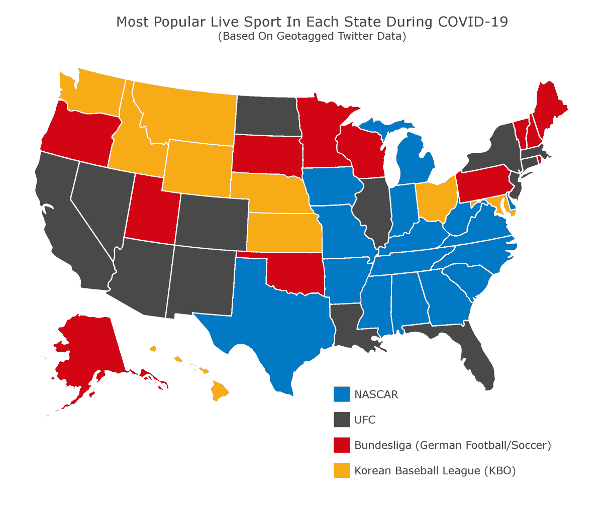 theScore's tweet photo. Twitter map shows most popular live sport in every state during COVID-19. 🔥 https://t.co/LmhWOyTcLO https://t.co/5y9N9FSIHE