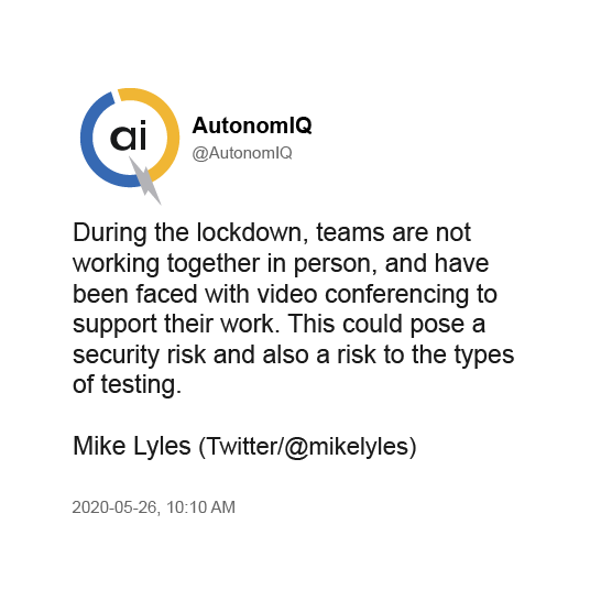 AutonomIQ_AI's tweet photo. Lack of work for companies that are locked down and downsizing due to the slow down in work for companies has been adversely impacting software testing programs within organizations.  @mikelyles #AutonomIQChat https://t.co/UaAYDkr5I3