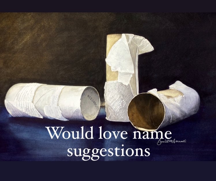 jmferranti's tweet photo. **Name suggestions??? ** I just finished painting this one 13x19 #Watercolor  #toiletpaper #covid_19 #coronavirus #emptytoiletpaperroll #outtatoiletpaper #insearchof #cantspareasquare #art #watercolorpainting #artist #artistsoninstagram #jmferrantiart https://t.co/1tWVhVk8Bk