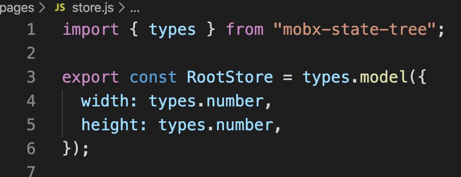 Now we'll create a store. These are created with the `types` object, imported from MST.