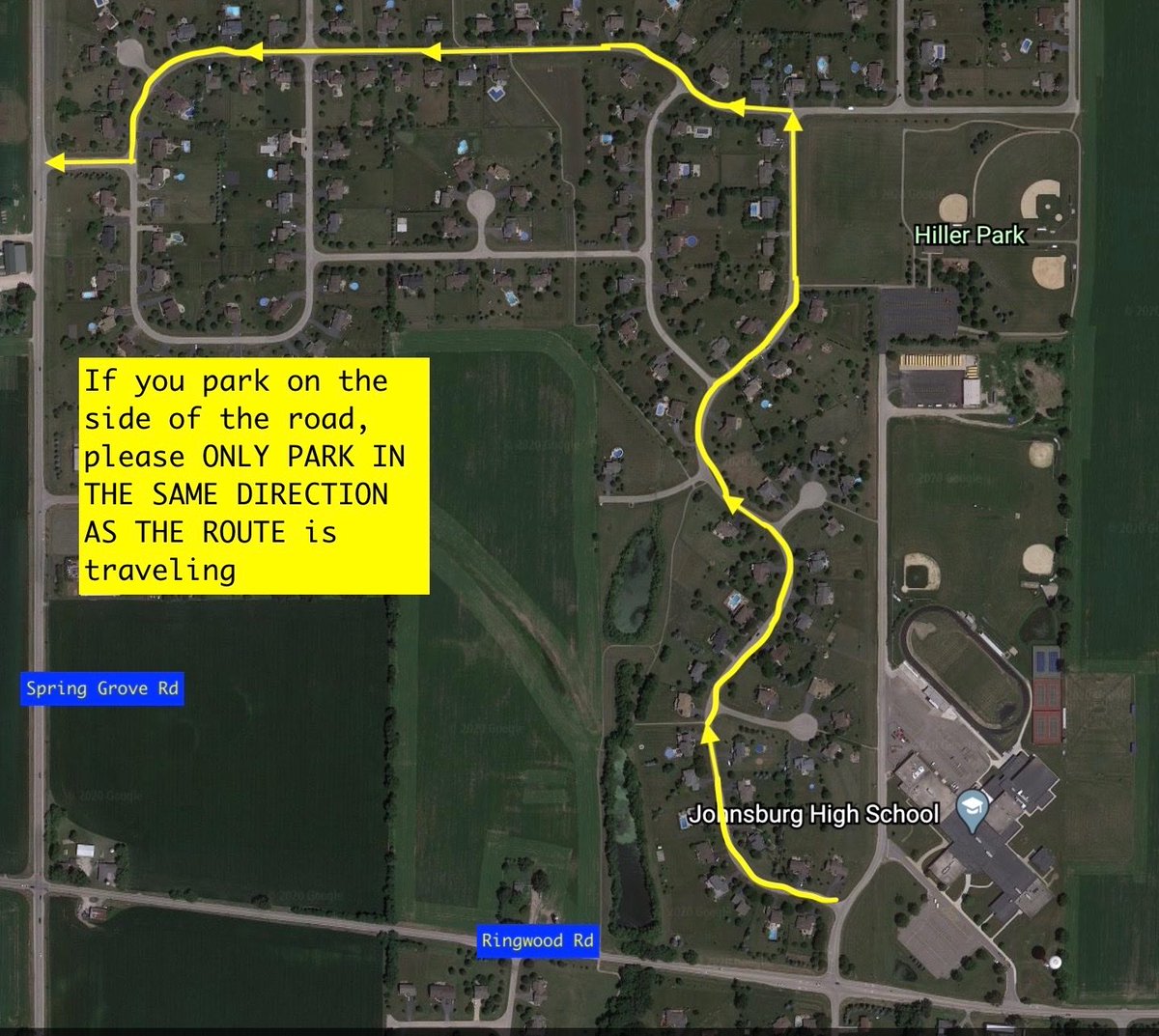 🧑‍🎓FRIDAY, May 29th @ 7pm👩‍🎓
Please come out &amp; support your
Class of 2020 graduates as we parade through Prairie View Estates (the neighborhood connected to the high school). See parade route below &amp; spread the word! 😄💙