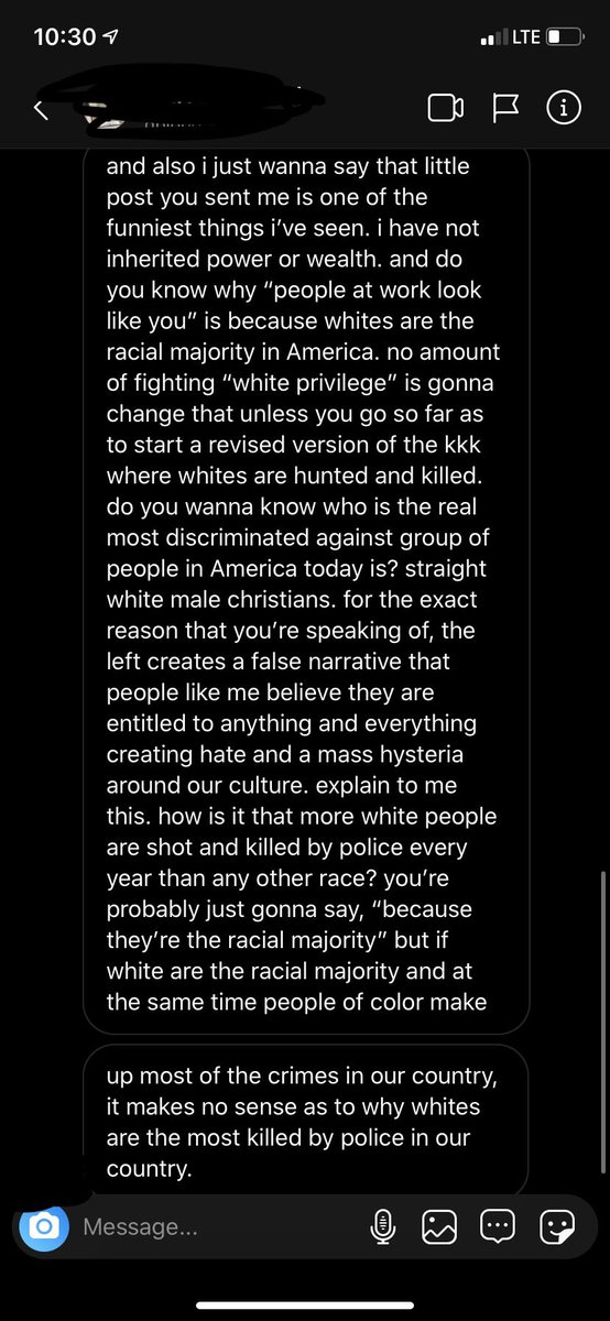 One of my best friends got this in response to a post that she made in favor of BLM. I’m absolutely disgusted. This is the mentality that we are fighting against. This exact thought process is the root of the problem we’re facing.