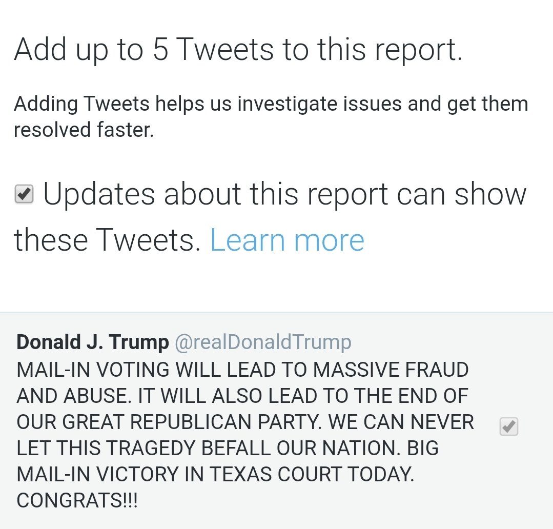 I've reported @realDonaldTrump's latest ALL CAPS tweet about mail-in voting. It's a lie. It's misleading. It's meant to suppress voting. IT'S BULLSHIT. Please report it as well. THANKS.