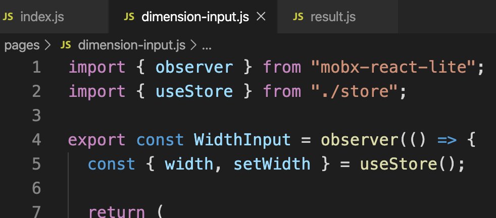 We need just one more thing to make this all work -- MobX-React-Lite.With it, we'll make any component that needs to react to changes in the store an "observer".It's super easy -- just wrap it in the `observer()` function from mobx-react-lite.