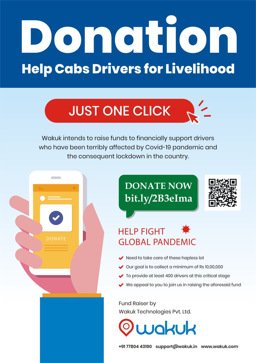 AppWakuk's tweet photo. @narendramodi We are on a drive to raise funds for Wakuk Cab Drivers who are presently unemployed due to this Covid-19 pandemic situation. Join us in our pledge together to help the needy people. - https://t.co/dvtDlpXuk8 https://t.co/gKffrYGXCt