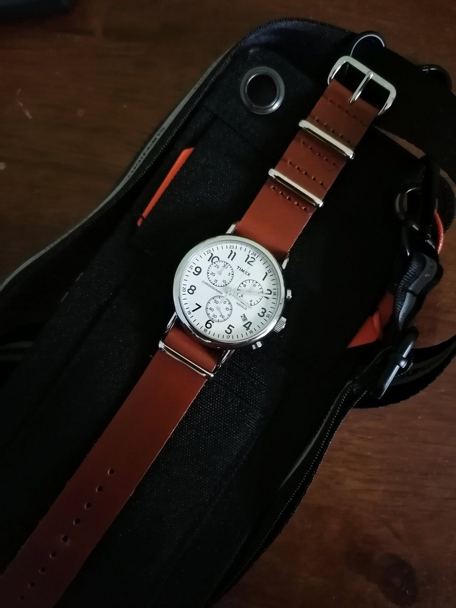 About time I add another watch to this thread, this time it's the Timex Weekender Chronograph. This is my most recent acquisition, and I gotta say I really love wearing this one. It does originally come with a nylon nato strap but I've already changed it to a leather nato.
