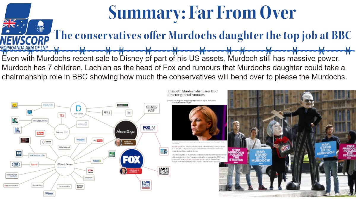 119. Just like the conservatives in the UK, doing anything they can to support the Murdoch Empire. For example they just raised the idea of Murdoch Daughter becoming Chair of the BBC. Be under no illusion, the sun never sets on the Murdoch Empire.