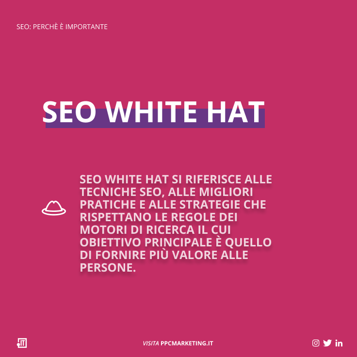 SEO white hat si riferisce alle tecniche SEO, alle migliori pratiche e alle strategie che rispettano le regole dei motori di ricerca. 

SEO black hat si riferisce a tecniche e strategie che tentano di ingannare i motori di ricerca. 

#seoblackhat #seowhitehat #seo #google